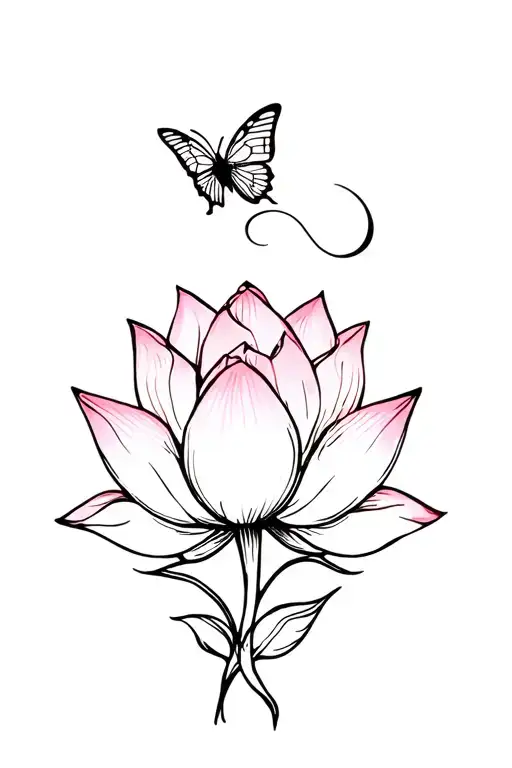 Lotus Flower With Semicolon Stem And Butterfly