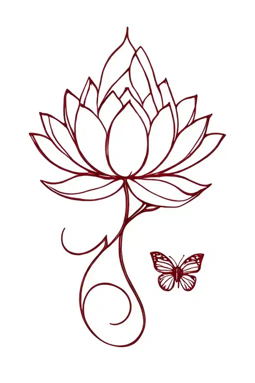 Lotus Flower With Butterfly And Semicolon Stem