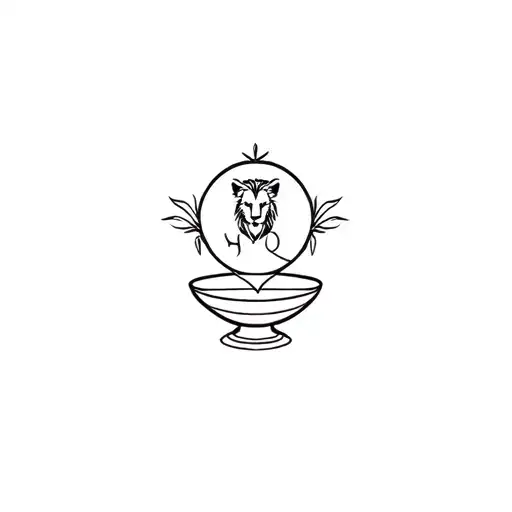 Leo Zodiac Sign Insignia And Bowl Of Hygiea