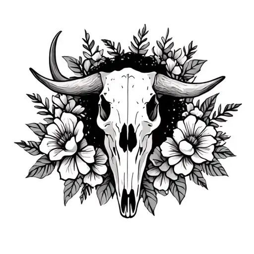 Longhorn Skull With Flowers