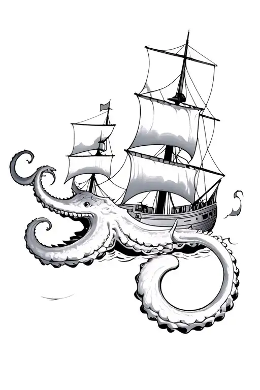 Kraken Attacking A Ship