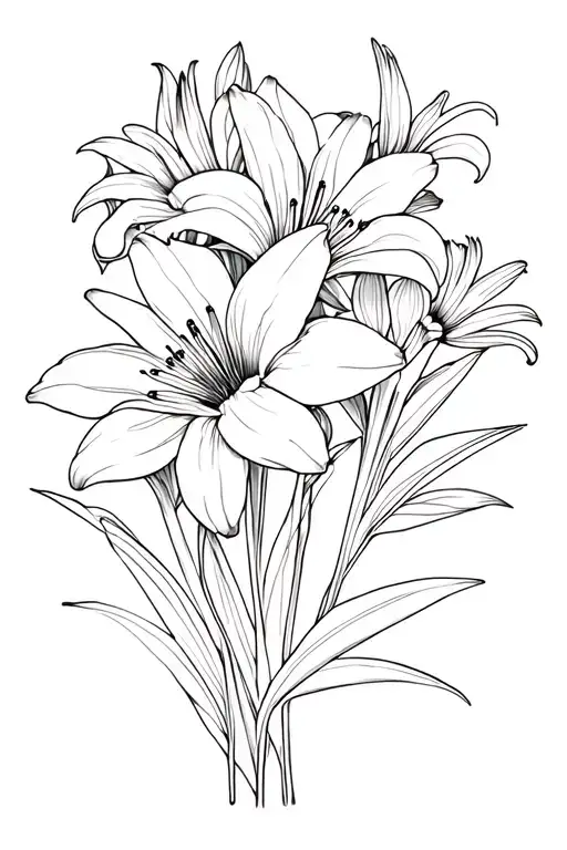 Lilies And Daisies Bouquet Fine Line
