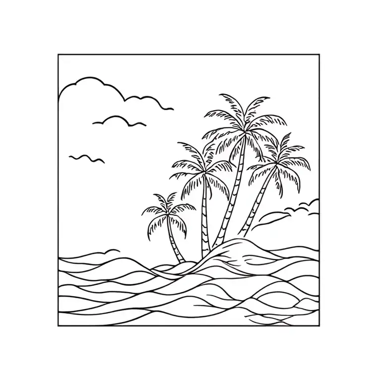 3 Palm Trees And Ocean Wave Crashing