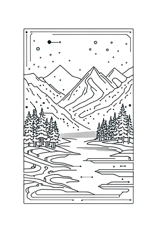 Microchip Circuit Infused With Forest With River Flowing And Mountain In Background