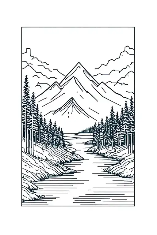 Microchip Circuit Infused With Forest With River Flowing And Mountain In Background