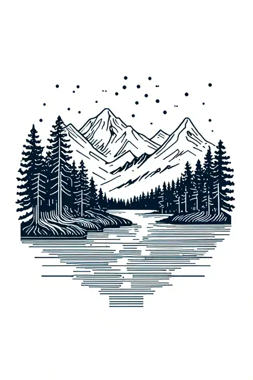 Microchip Circuit Infused With Forest With River Flowing And Mountain In Background