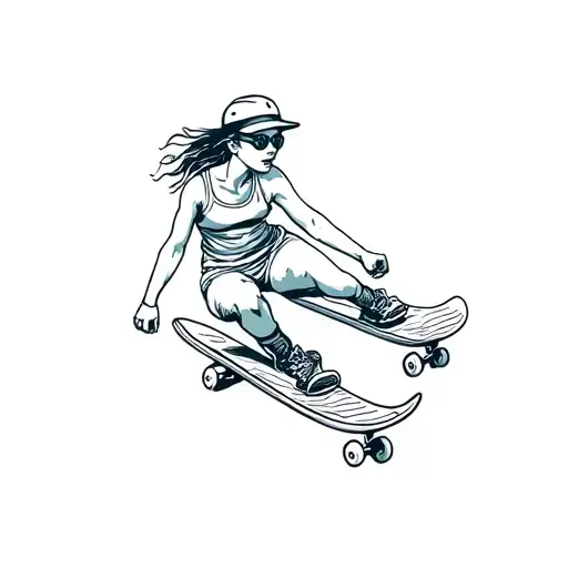 Old School Female Longboarder Riding