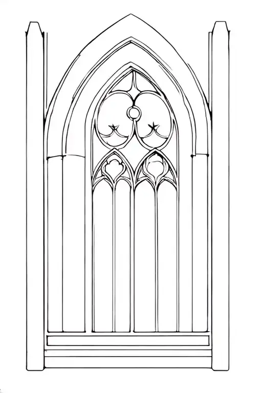 Gothic Cathedral Window In The Etching Style With Detailed Arch