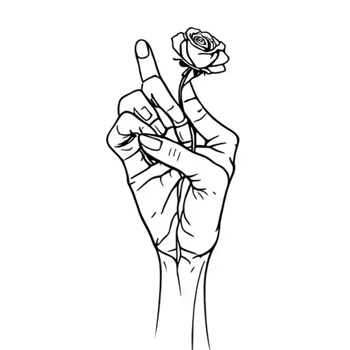 Finger Gun Shape With A Singular Rose Coming Out Of The Fingers Pointed Out Straight