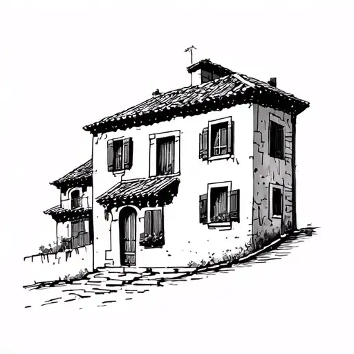 Abstract Tuscan House Traditional Italian Village House Shutter Windows