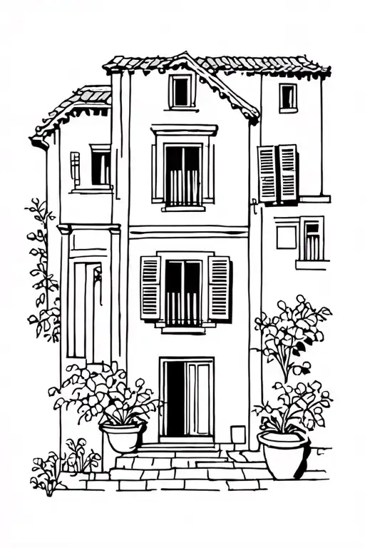 Abstract Tuscan House Traditional Italian Village House Shutter Windows