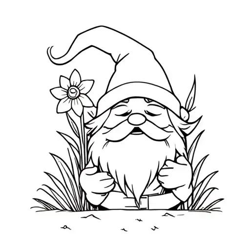 Gnome With Daffodil On His Hat Holding