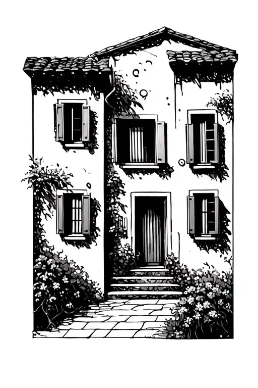 Abstract Tuscan House Traditional Italian Village House Shutter Windows