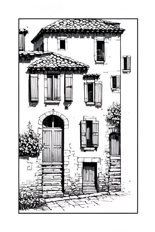 Abstract Tuscan House Traditional Italian Village House Shutter Windows