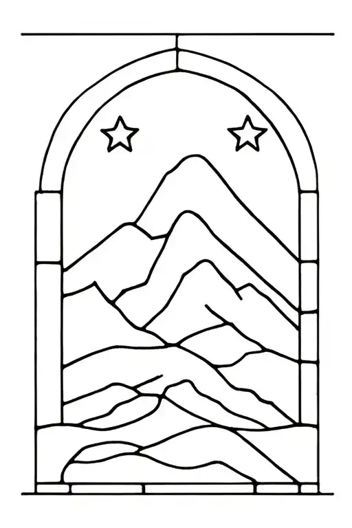 Stained Glass Window With Mountain And Three Stars