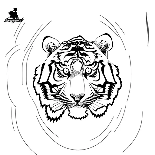 Tiger With Blue Eyes And Clouds Aroud It