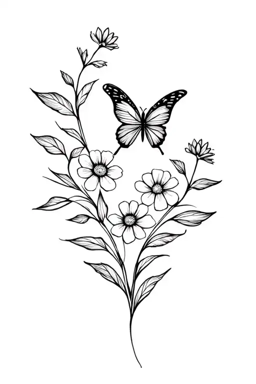 Simple Butterfly And Flowers