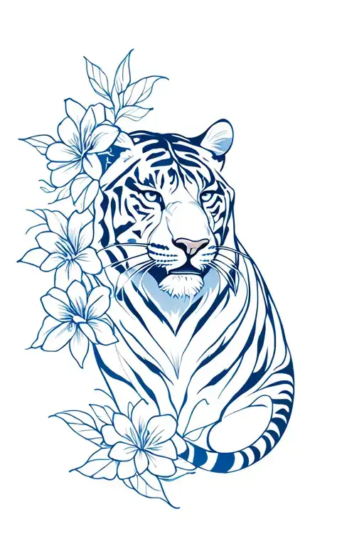 Blue Tiger And Flowers