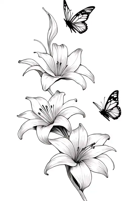 Lilys & 3 Butterflies Fluttering