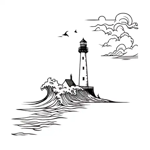 Lighthouse With A Wave Crashing