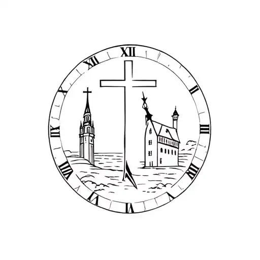 Cross And A Clock Tower