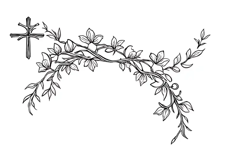 Cross With Vines Wrapping And Flowers Growing