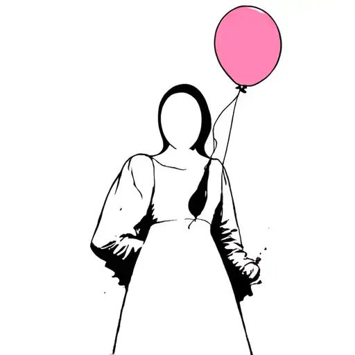 A Fine Line Tattoo Design Featuring No-face In A Pose Similar To Banksy's Girl With A Pink Baloon