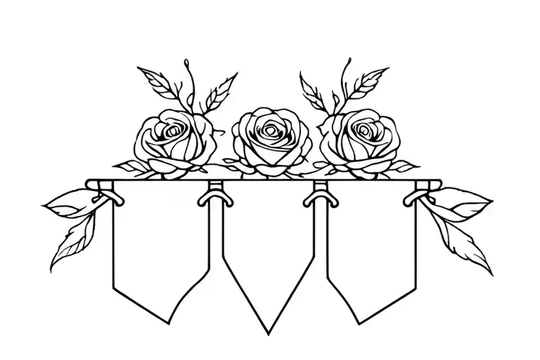 5 Banners Going Top To Bottom With Roses Behind It