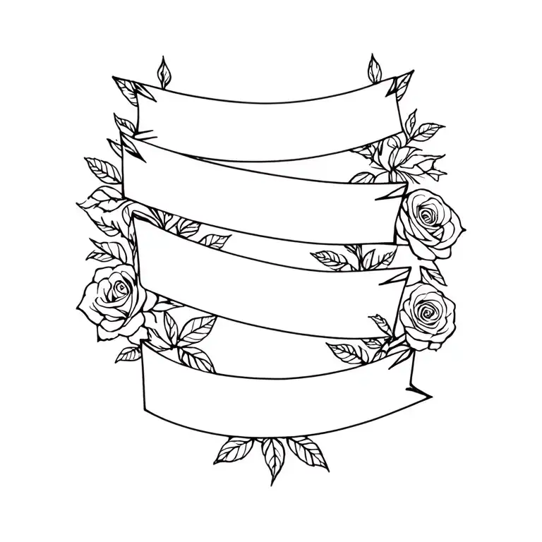 5 Banners Going Top To Bottom With Roses Behind It