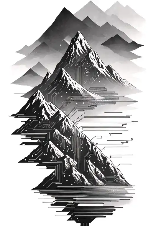 Microchip Circuit Infused In Mountains