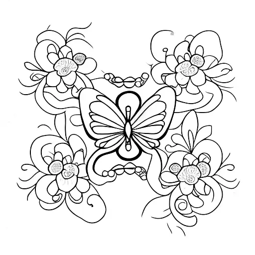 Rosary With Flowers And Butterflies