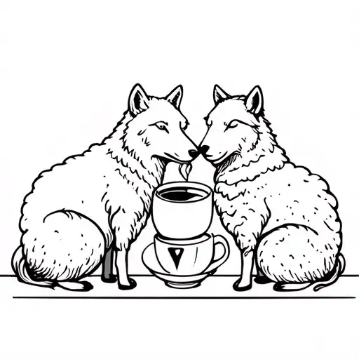 Wolf And Sheep Having A Coffee Together