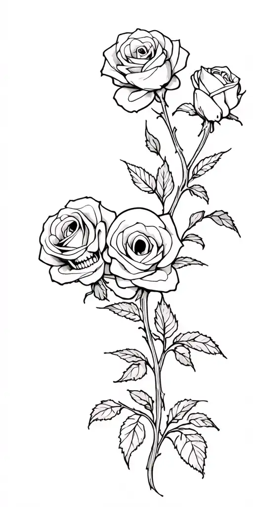 Skulls Inside Roses Intertwined