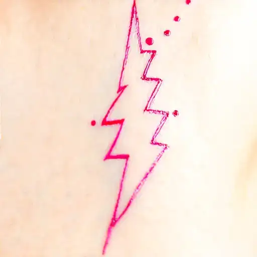 10 Dots Around A Fat Pink Lightning Bolt