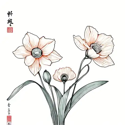 Japanese Hanko It's Narcissus And Poppy Flowers