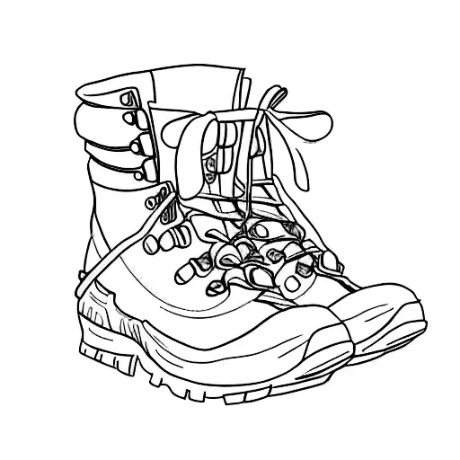 A Minimalist Tattoo Of A Hiking Boot Stepping On A Mountain Peak