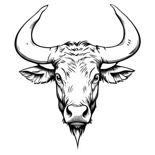 Line Art Water Buffalo Head