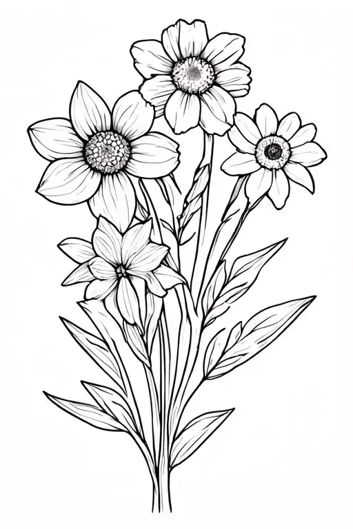 A Bouquet Of Flowers With 2 Daffodils A Daisy A Larkspur A Gladiolus And A Chrysanthemum