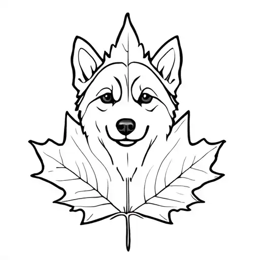Husky Maple Leaf And Puppy Tattoo idea