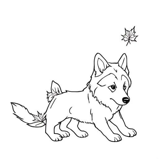 Husky Maple Leaf And Puppy Tattoo idea