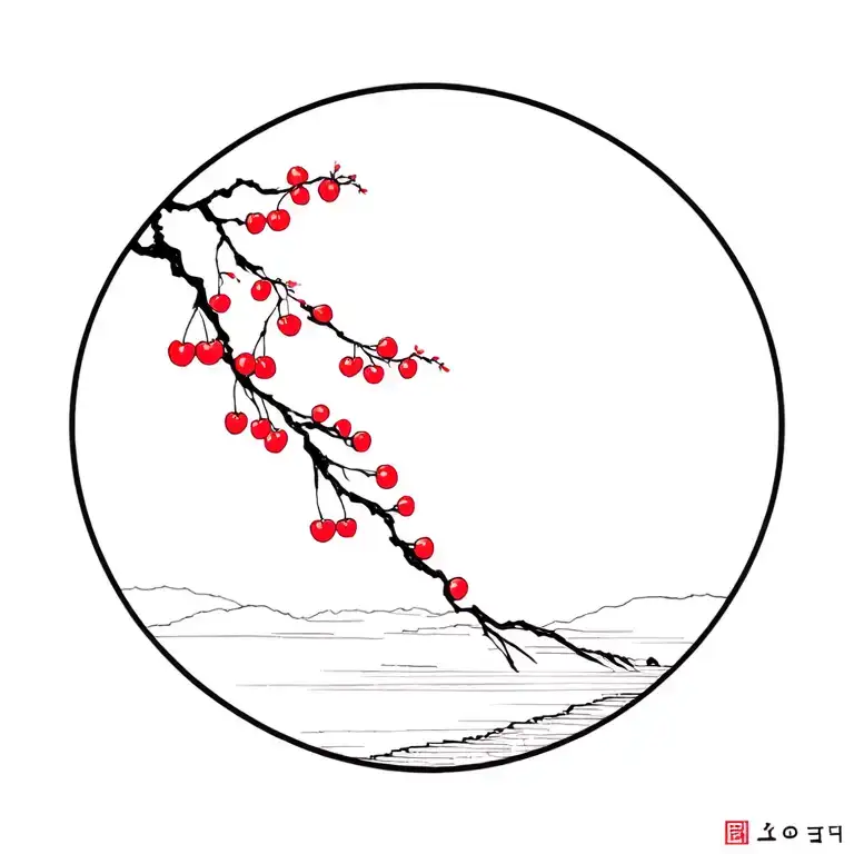 Korean Landscape With Cherry Tattoo idea