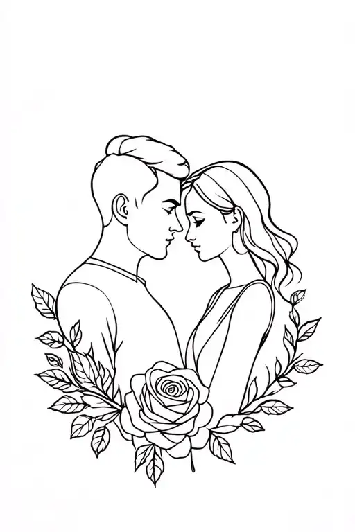Rose And Couple Silhouette Surrounded