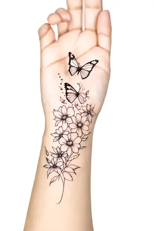 Flowers And Butterflies On Wrist