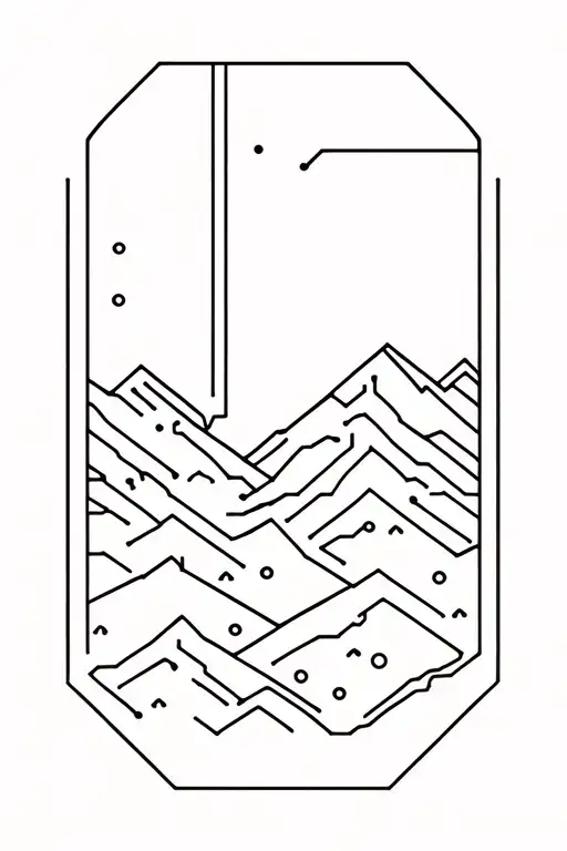 Circuit Board Patterns Intertwined In Mountain Landscape