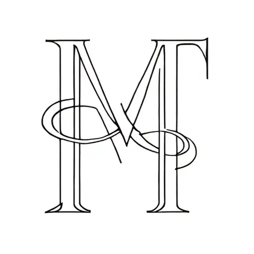 A Tattoo Design Of A Large Letter M Intertwined With Two Rings