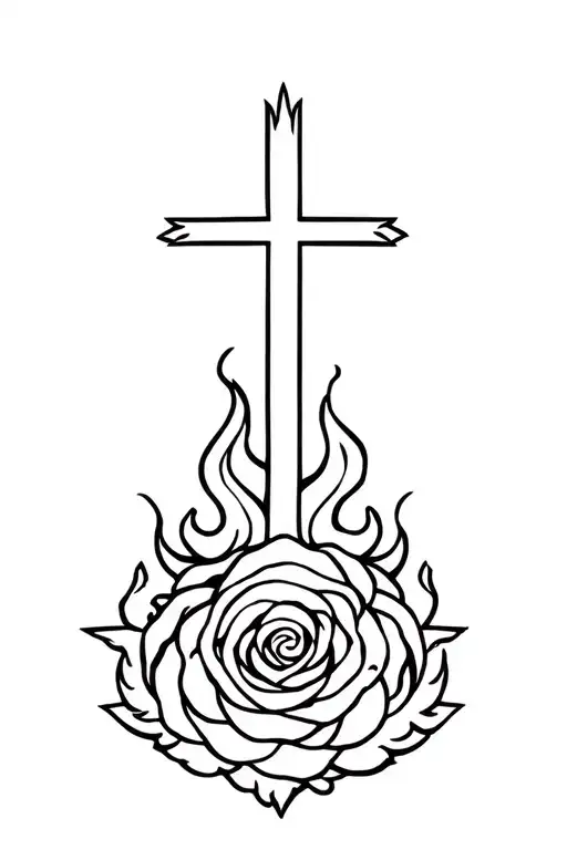 Cross With Fire Rose And Medusa