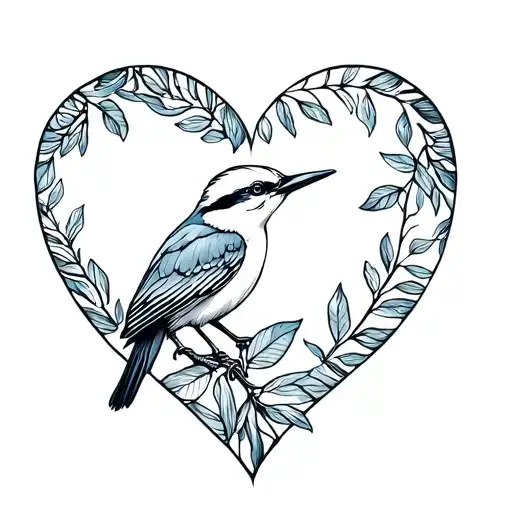 Kookaburra In A Leaf Heart Tattoo idea