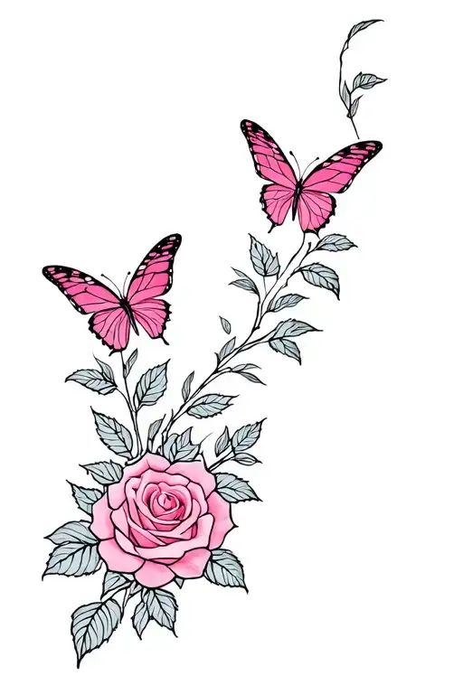 Pink Roses And Pink Butterfly Surrounded