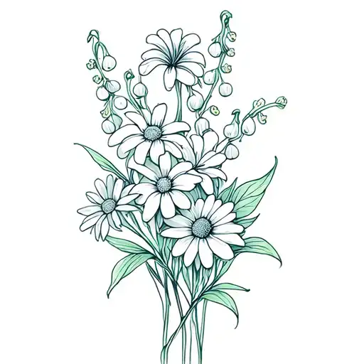 Larkspur Flowers Intertwined With Lily Of The Valley And Daisy