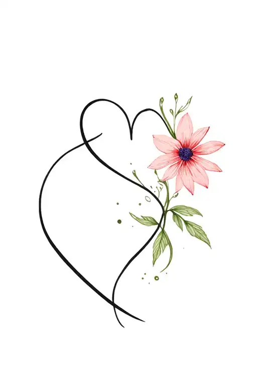 Simple Abstract Heart-shaped Body Outline And Semi-colon Intertwined With June Birth Flower